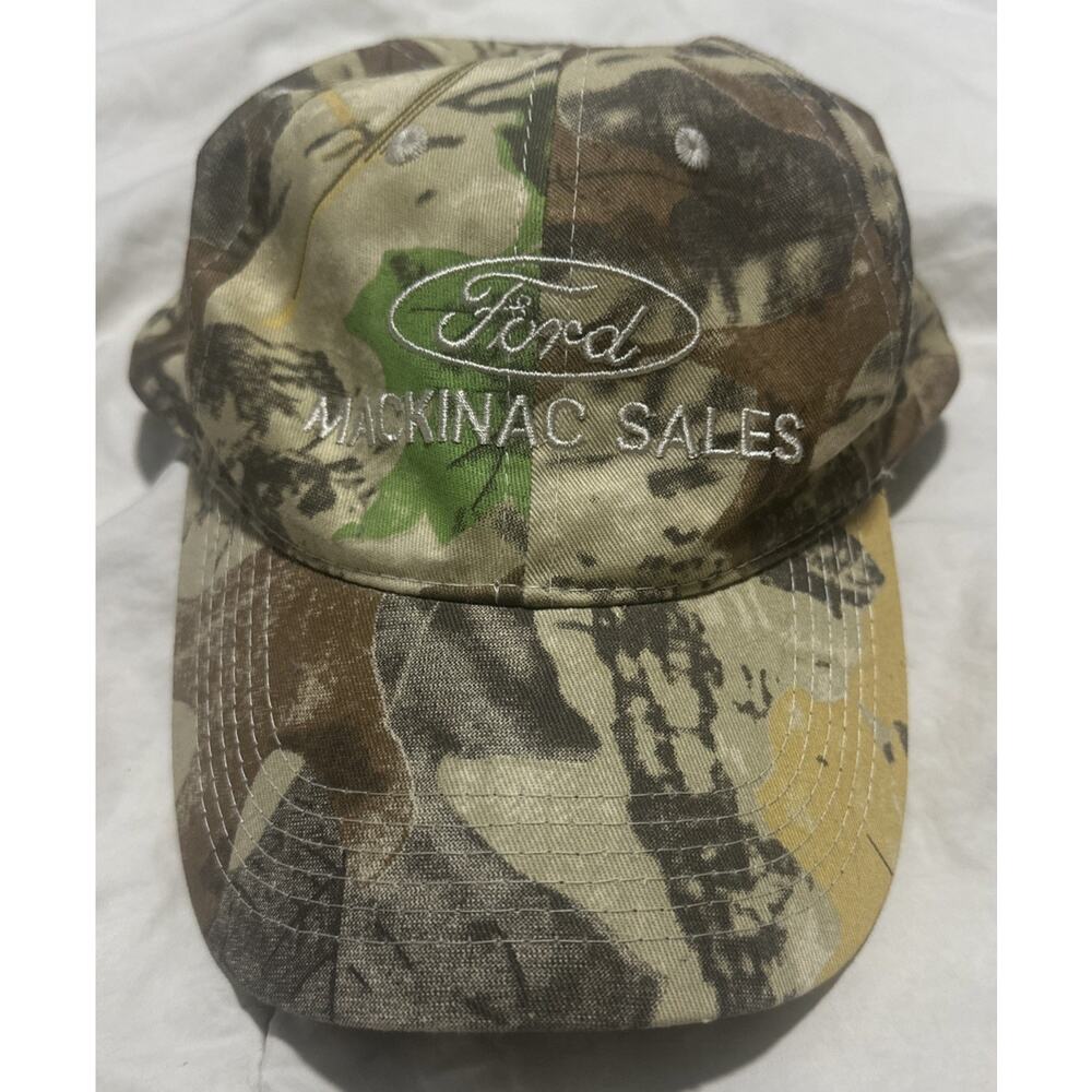 VTG 2000 Ford Mackinac Sales Camo Built Ford Tough Adjustable Hat Hunting Cap